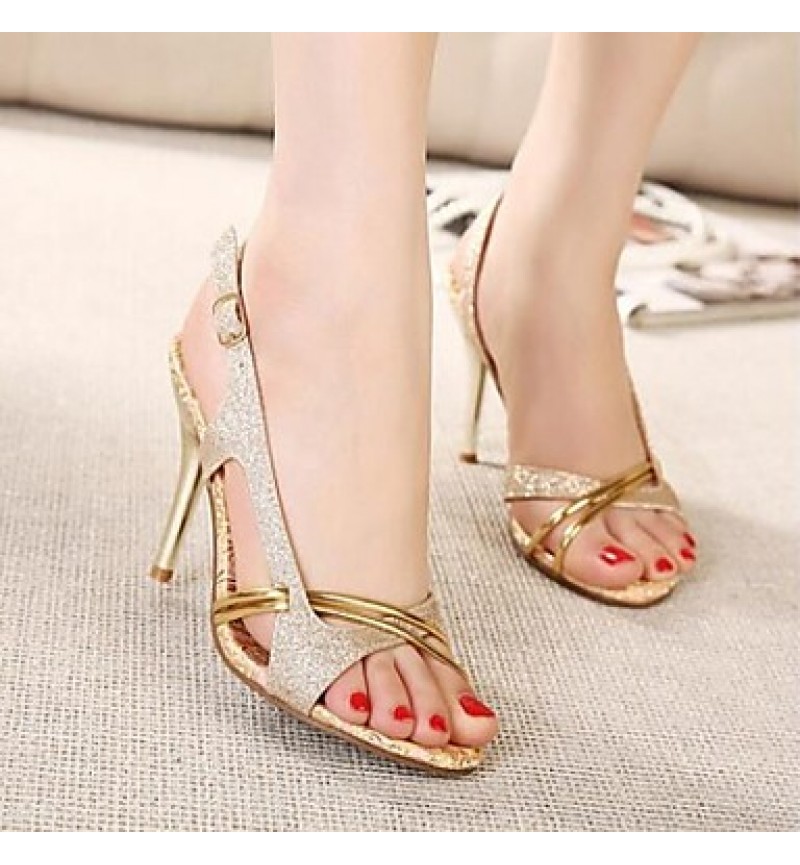 Women's Spring / Summer / Fall / Winter Heels / Pointed Toe / Open Toe Leather Dress / Party & Evening Stiletto Heel Buckle Gold