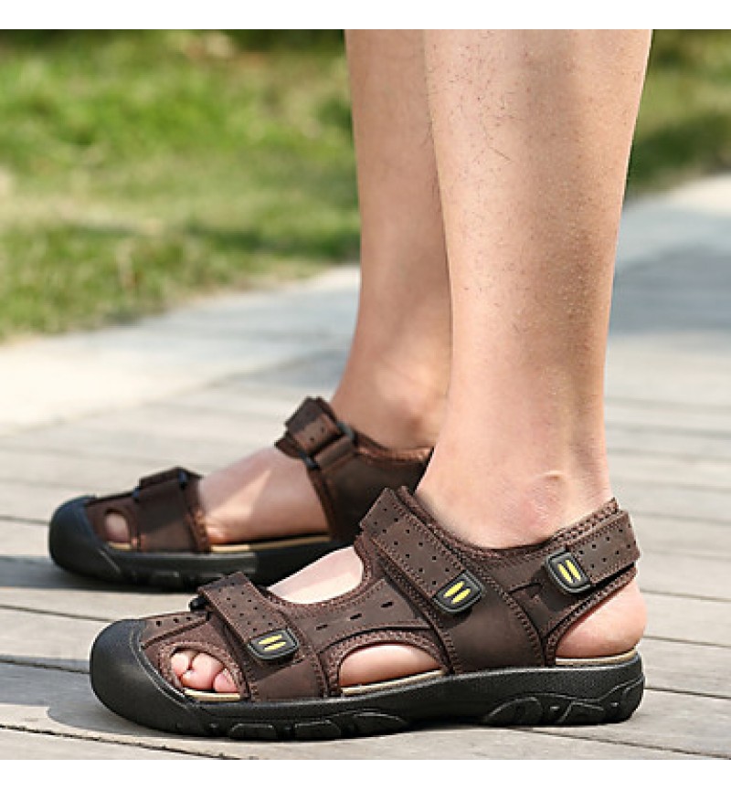 Men's Shoes Outdoor / Casual Nappa Leather / Fabric Sandals Brown / Yellow / Khaki  