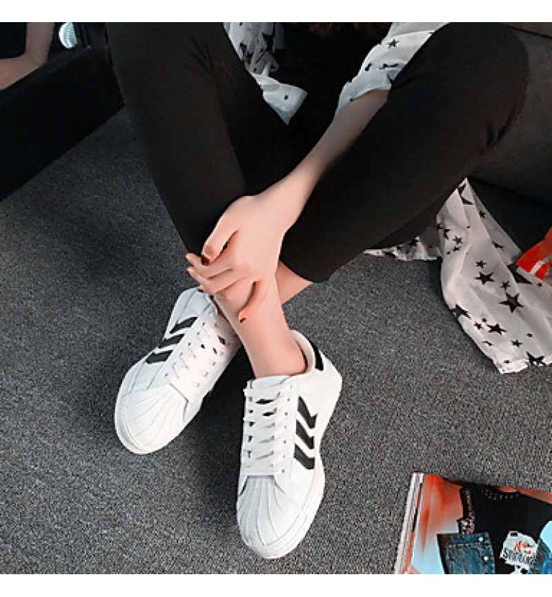 Women's Sneakers Summer Flats Leather Casual Flat Heel Lace-up Black / Blue / White / Black and White Sneaker