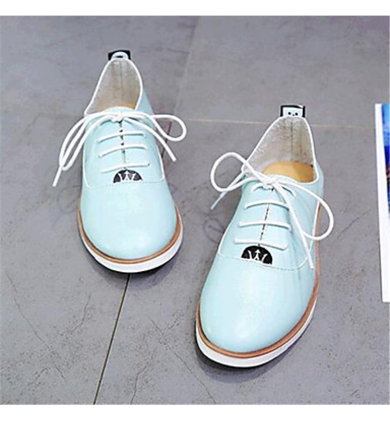 Women's Spring / Fall Comfort Leatherette Outdoor / Casual Flat Heel Lace-up Black / Blue / White