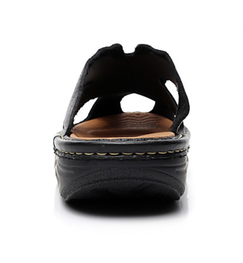 Men's Shoes summer Outdoor / Casual Leather Platform Slippers Black / Brown  