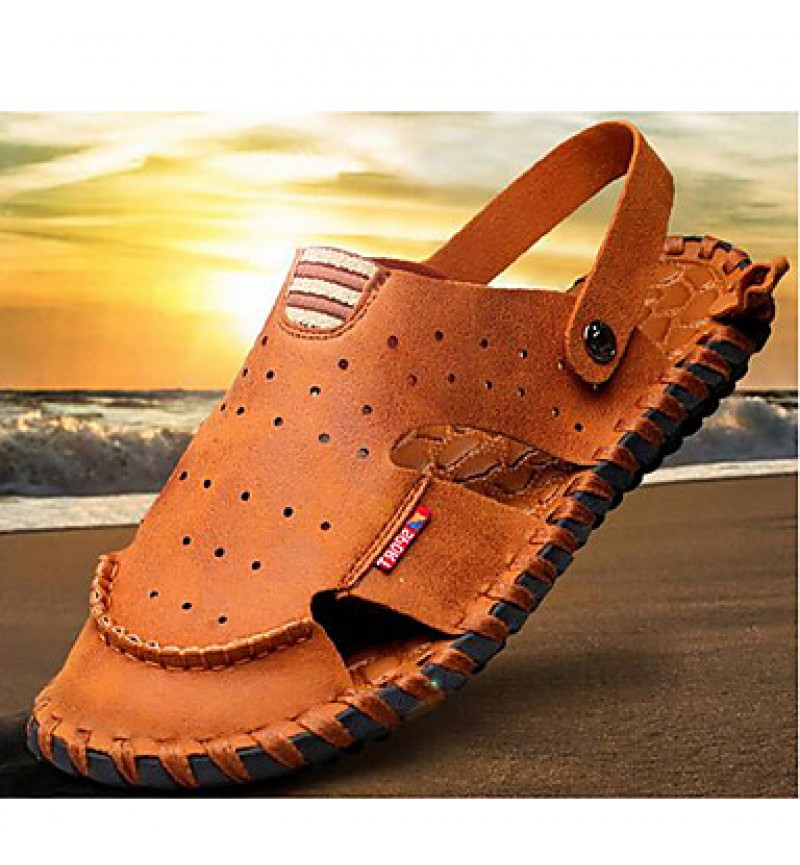 Men's Shoes Outdoor / Office & Career / Athletic / Dress / Casual Nappa Leather Sandals / Flip-Flops Brown  