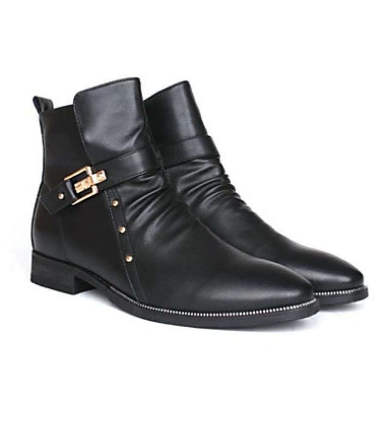 Shoes Casual Leather Boots Elevator Shoes Black  