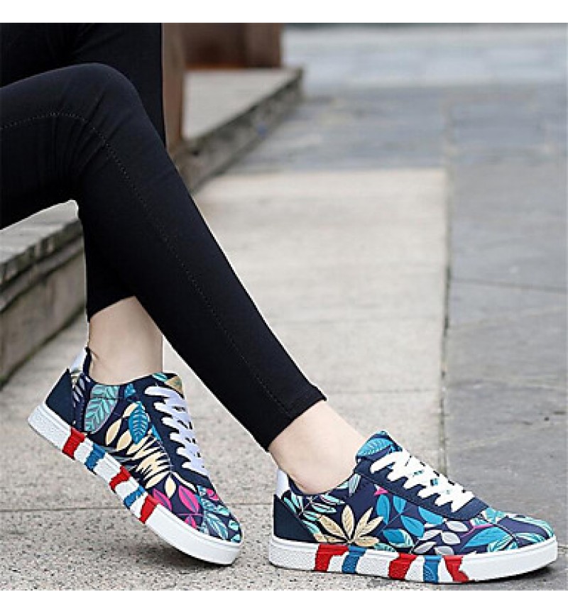 Women's Sneakers Spring / Fall Comfort Canvas Outdoor / Athletic / Casual Flat Heel Lace-up Black / Blue / Red Sneaker