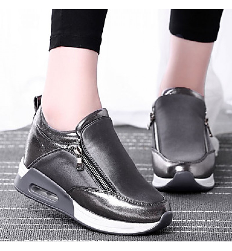 Women's Shoes Synthetic Spring / Fall Comfort Sneakers Casual Flat Heel Zipper Black / Red / Silver Walking