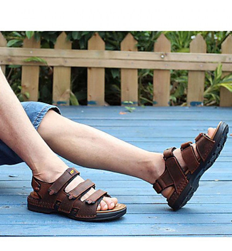 Men's Shoes Outdoor / Office & Career / Athletic / Dress / Casual Nappa Leather Sandals Black / Brown  